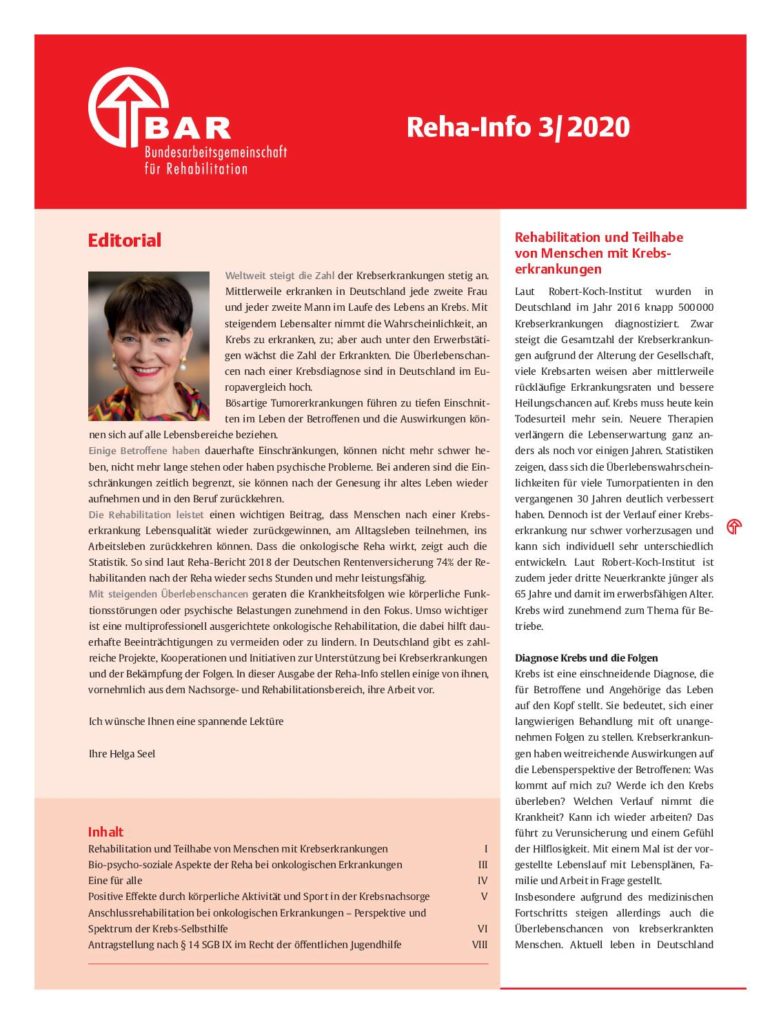 Titelseite des Newsletter Reha-Info 3/2020